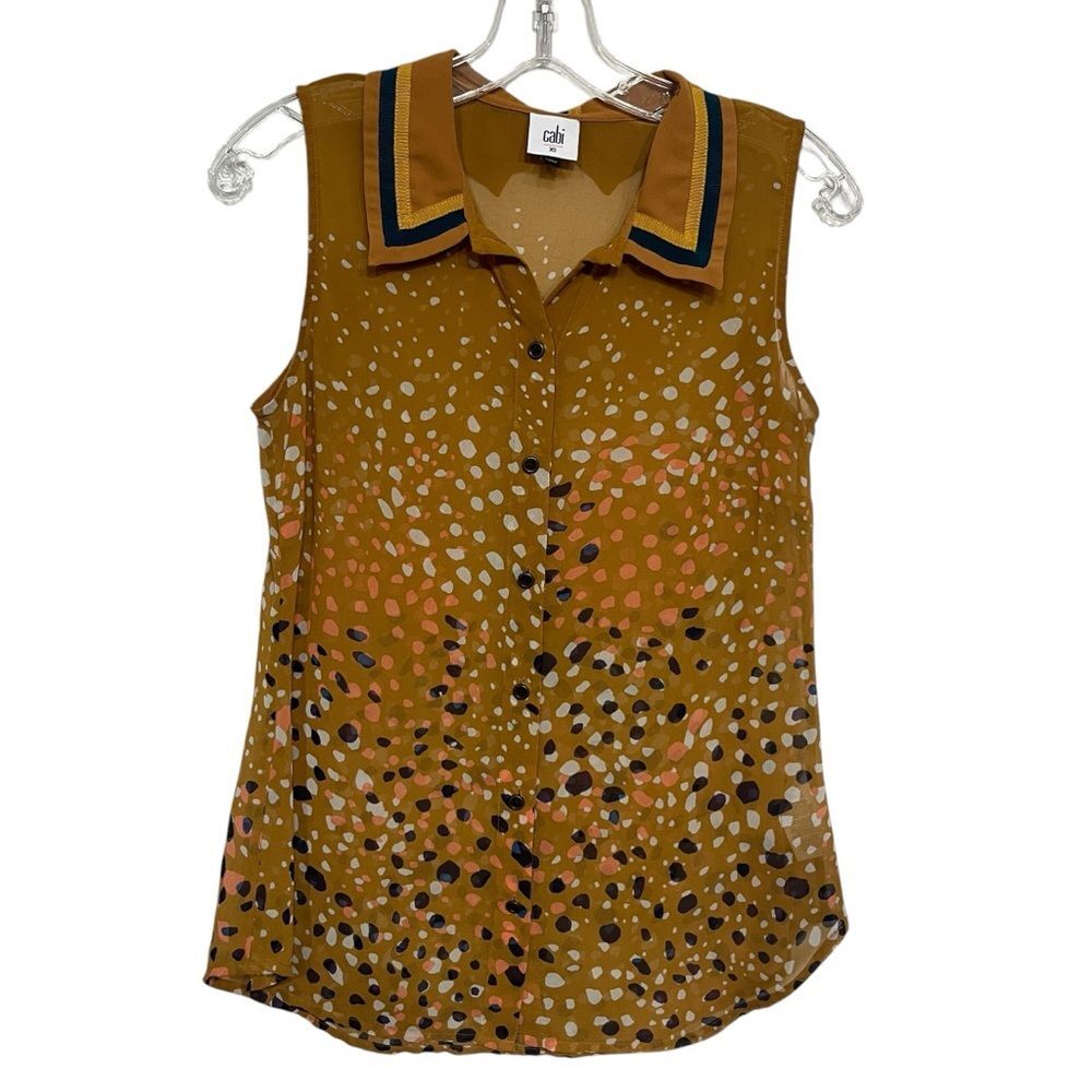 Cabi Mustard Yellow Kensington Proper Cheers Sleeveless Sheer Blouse